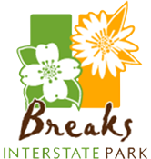 Breaks Interstate Park logo with a green and orange flower graphic and the text “Breaks Interstate Park.”