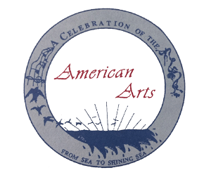 Circular “American Arts” logo with a blue outer ring showing silhouettes of sea life and the slogan “From sea to shining sea,” and a central sunrise over the ocean.