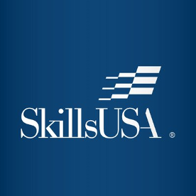 SkillsUSA logo with a stylized flag icon on a blue gradient background.