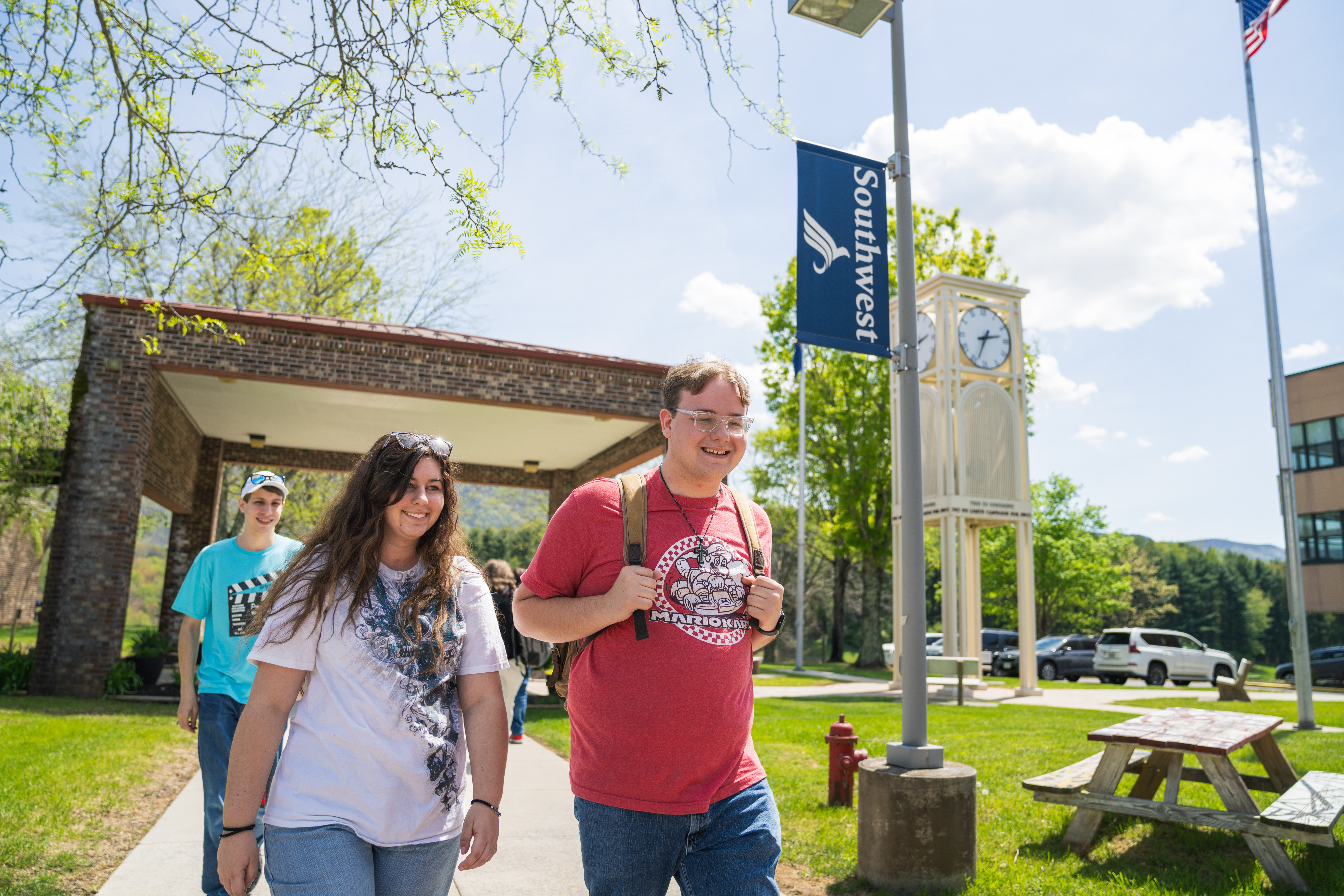 Students walking on campus quad